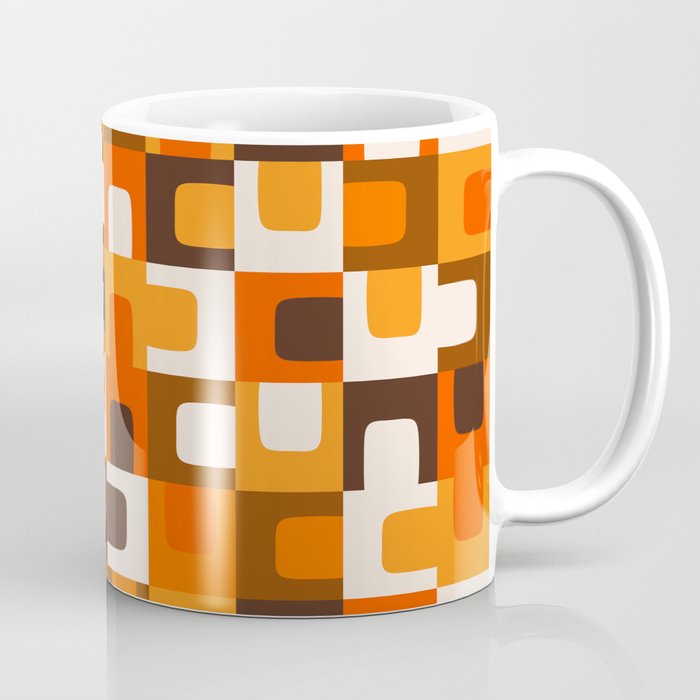 Mid Century Modern Concordance Retro Geometric Pattern in 70s Brown and Orange 2 Coffee Mug Gallery Image 1