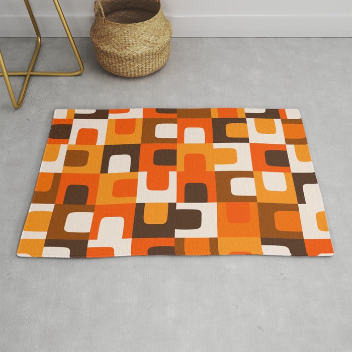 Mid Century Modern Concordance Retro Geometric Pattern in 70s Brown and Orange 2 Rug Gallery Image 1