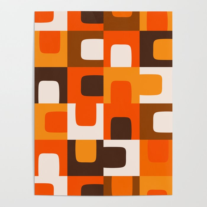 Mid Century Modern Concordance Retro Geometric Pattern in 70s Brown and Orange 2 Poster Gallery Image 1