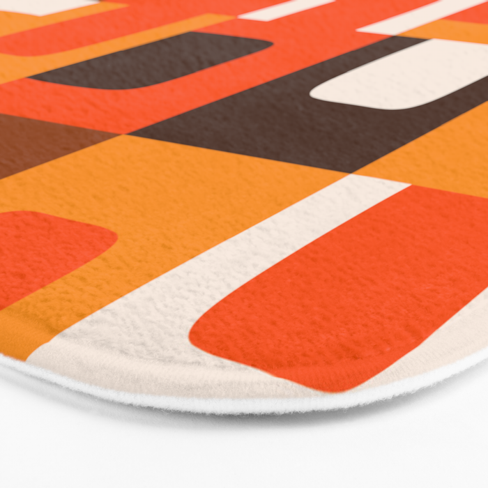 Mid Century Modern Concordance Retro Geometric Pattern in 70s Brown and Orange 2 Bath Mat Gallery Image 3