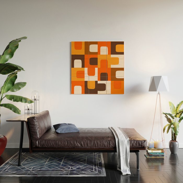 Mid Century Modern Concordance Retro Geometric Pattern in 70s Brown and Orange 2 Wood Wall Art Gallery Image 2