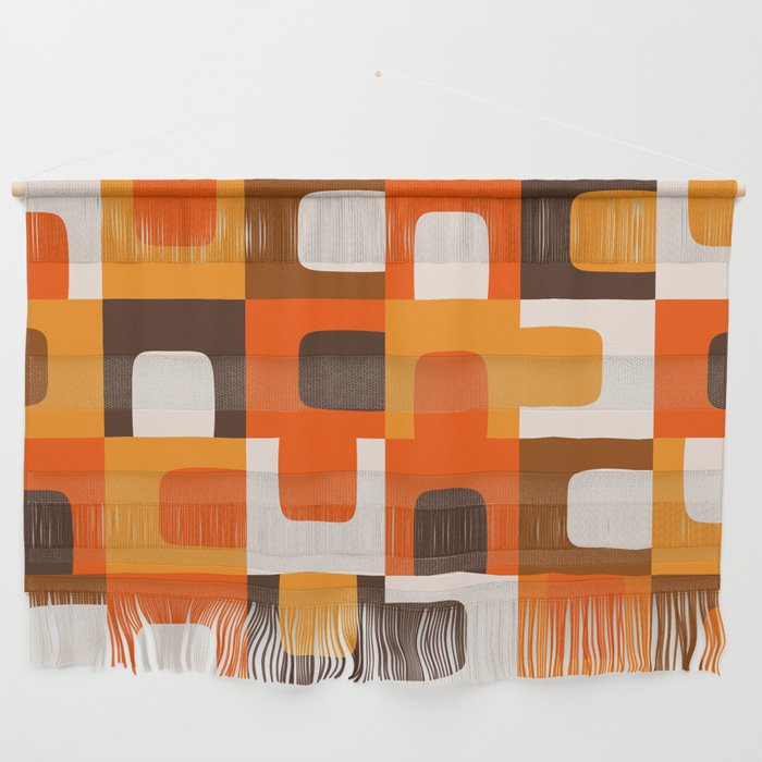 Mid Century Modern Concordance Retro Geometric Pattern in 70s Brown and Orange 2 Wall Hanging Gallery Image 1