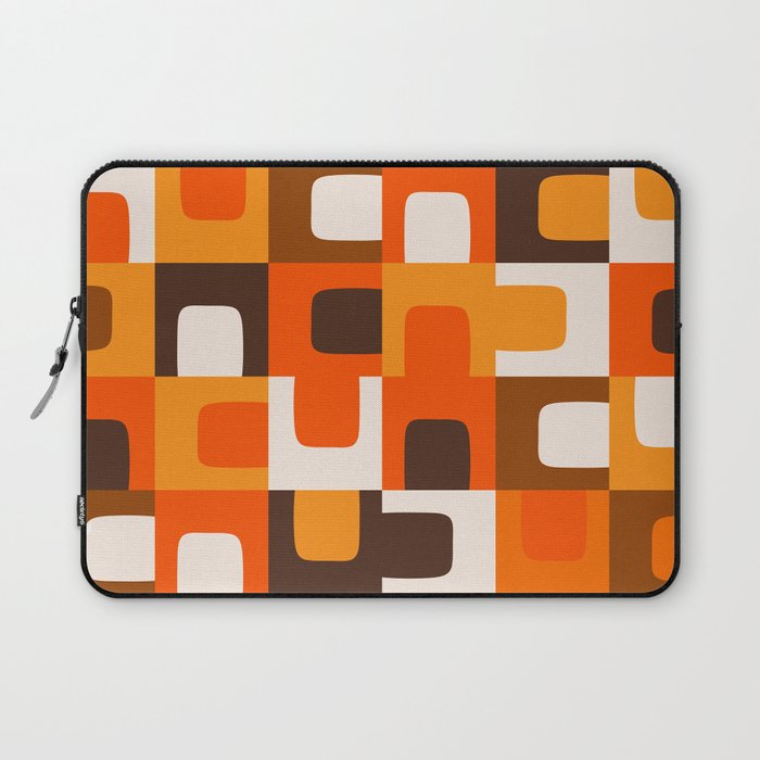 Mid Century Modern Concordance Retro Geometric Pattern in 70s Brown and Orange 2 Laptop Sleeve Gallery Image 1