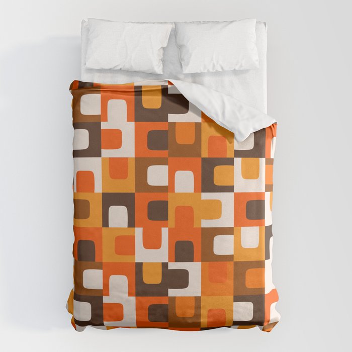 Mid Century Modern Concordance Retro Geometric Pattern in 70s Brown and Orange 2 Duvet Cover Gallery Image 1