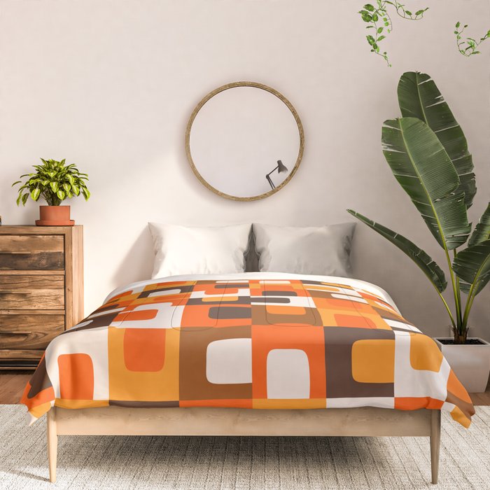 Mid Century Modern Concordance Retro Geometric Pattern in 70s Brown and Orange 2 Comforter Gallery Image 3