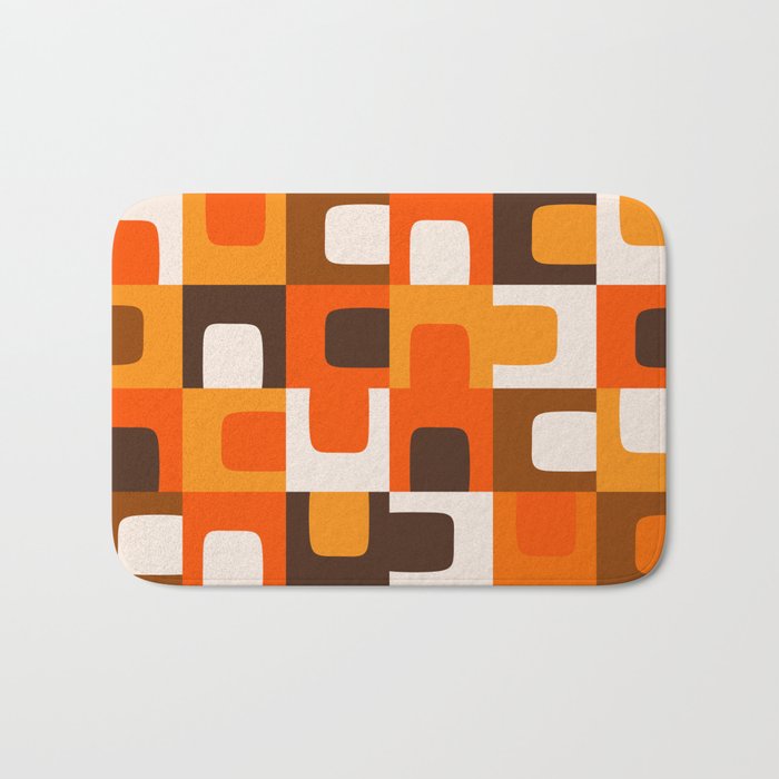 Mid Century Modern Concordance Retro Geometric Pattern in 70s Brown and Orange 2 Bath Mat Gallery Image 1