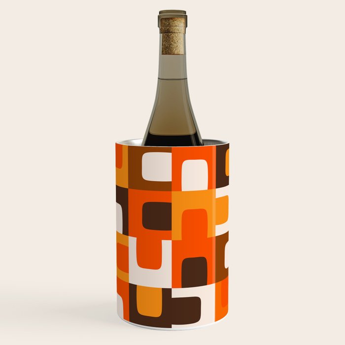 Mid Century Modern Concordance Retro Geometric Pattern in 70s Brown and Orange 2 Wine Chiller Gallery Image 1
