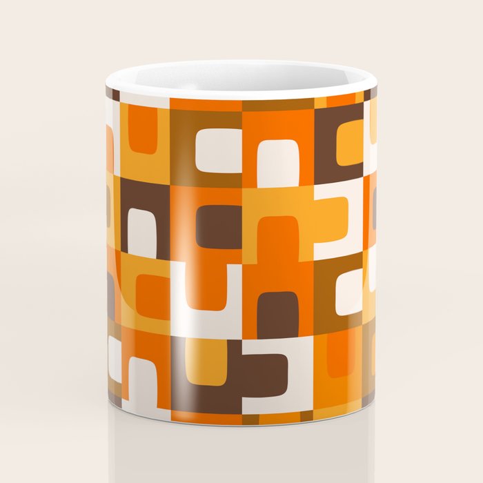 Mid Century Modern Concordance Retro Geometric Pattern in 70s Brown and Orange 2 Coffee Mug Gallery Image 4
