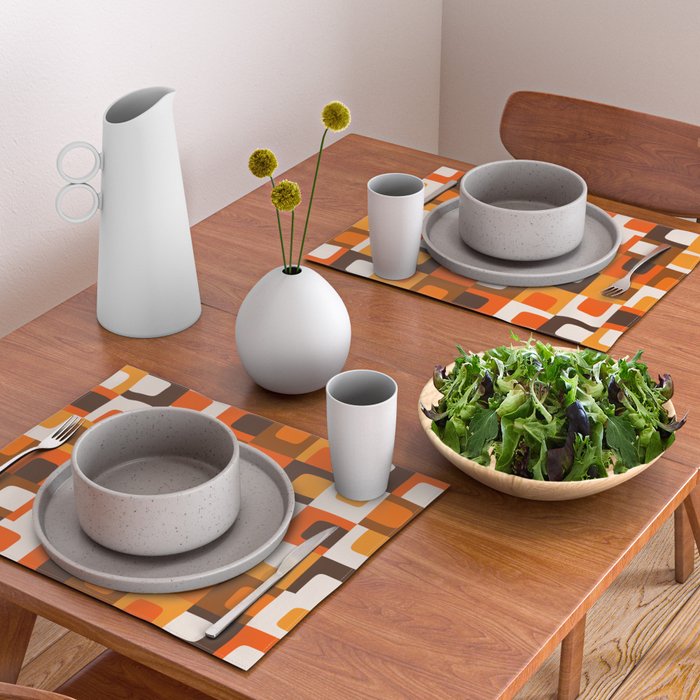 Mid Century Modern Concordance Retro Geometric Pattern in 70s Brown and Orange 2 Placemat Gallery Image 2