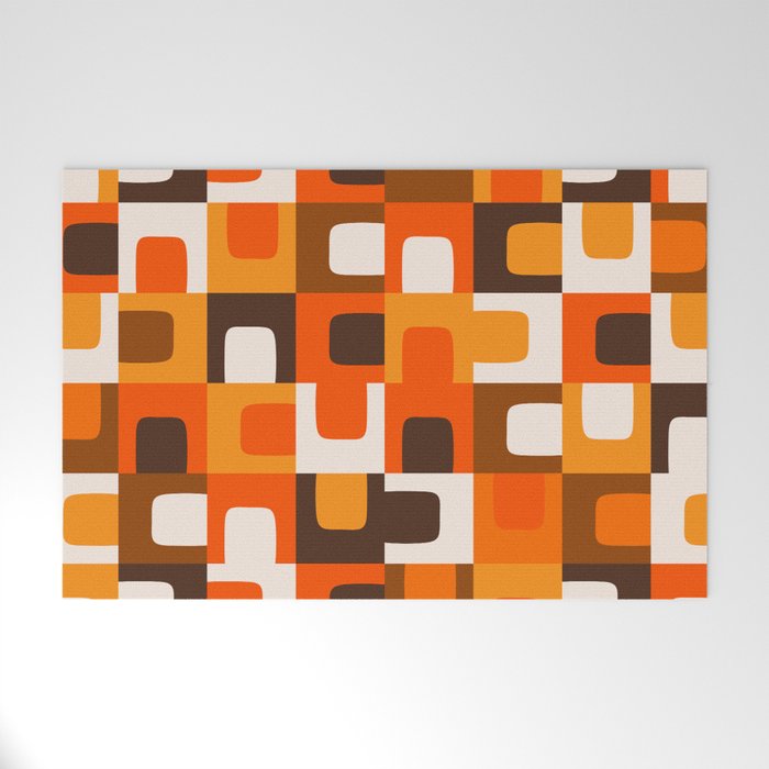 Mid Century Modern Concordance Retro Geometric Pattern in 70s Brown and Orange 2 Welcome Mat Gallery Image 1