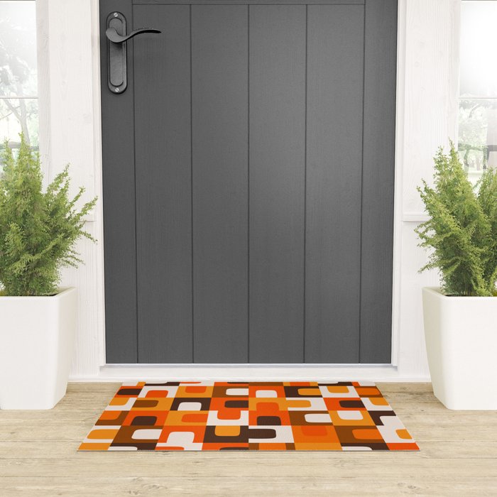 Mid Century Modern Concordance Retro Geometric Pattern in 70s Brown and Orange 2 Welcome Mat Gallery Image 3