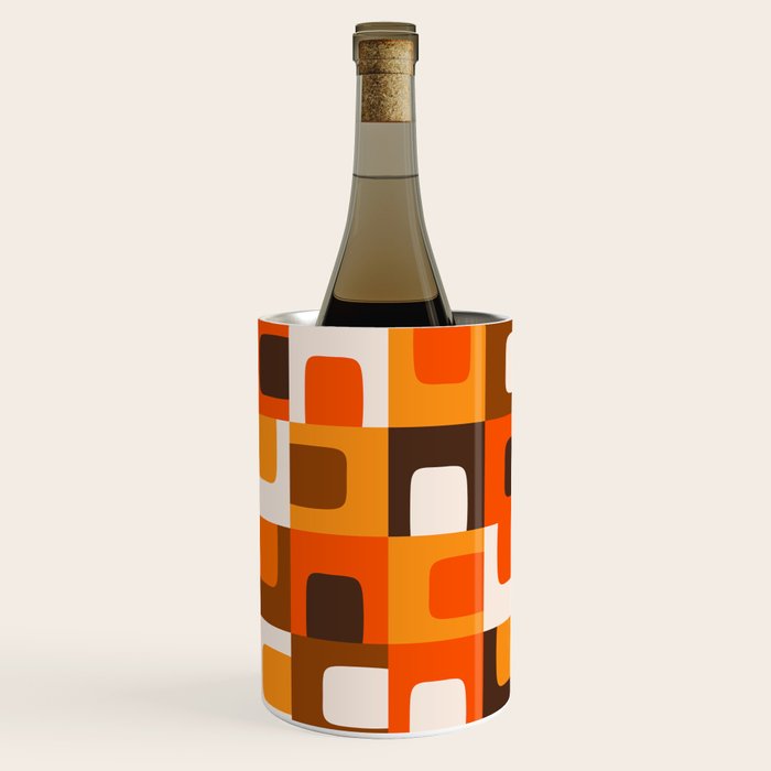 Mid Century Modern Concordance Retro Geometric Pattern in 70s Brown and Orange 2 Wine Chiller Gallery Image 2