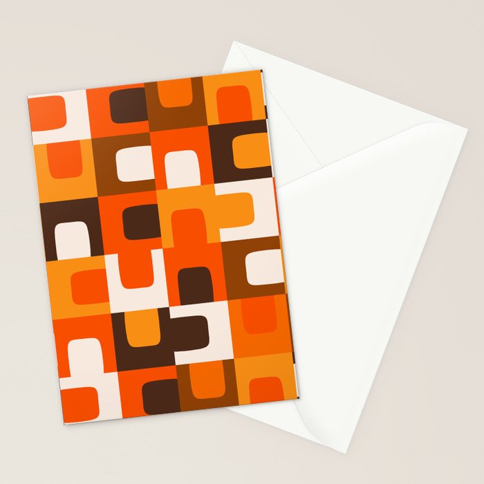 Mid Century Modern Concordance Retro Geometric Pattern in 70s Brown and Orange 2 Stationery Card Gallery Image 2