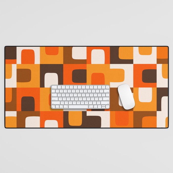 Mid Century Modern Concordance Retro Geometric Pattern in 70s Brown and Orange 2 Desk Mat Gallery Image 1