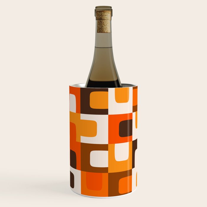 Mid Century Modern Concordance Retro Geometric Pattern in 70s Brown and Orange 2 Wine Chiller Gallery Image 3