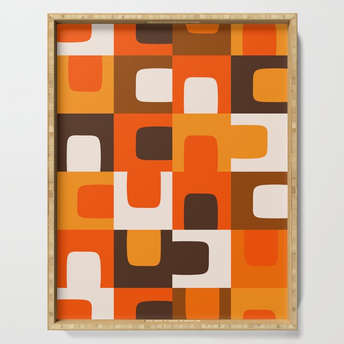 Mid Century Modern Concordance Retro Geometric Pattern in 70s Brown and Orange 2 Serving Tray Gallery Image 1