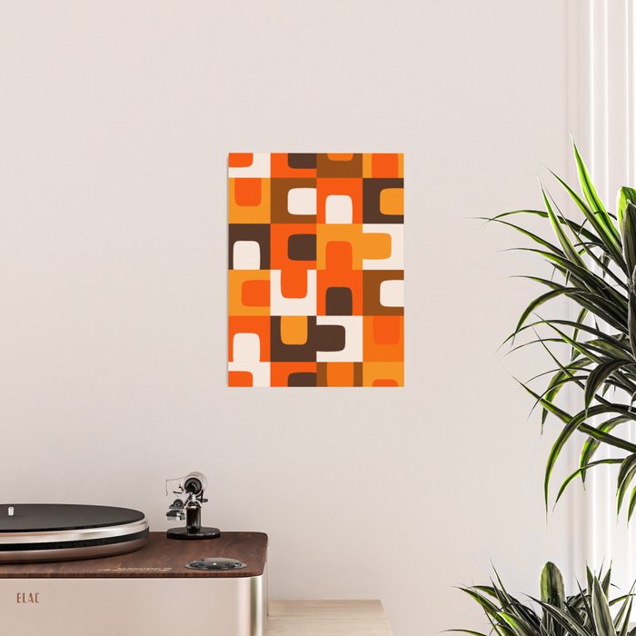 Mid Century Modern Concordance Retro Geometric Pattern in 70s Brown and Orange 2 Poster Gallery Image 2