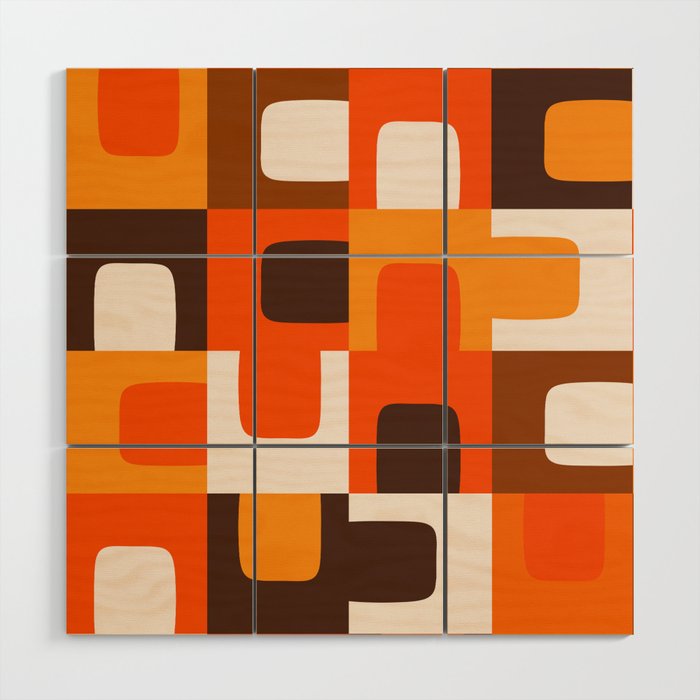 Mid Century Modern Concordance Retro Geometric Pattern in 70s Brown and Orange 2 Wood Wall Art Gallery Image 1