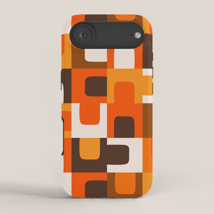 Mid Century Modern Concordance Retro Geometric Pattern in 70s Brown and Orange 2 iPhone Case Gallery Image 2