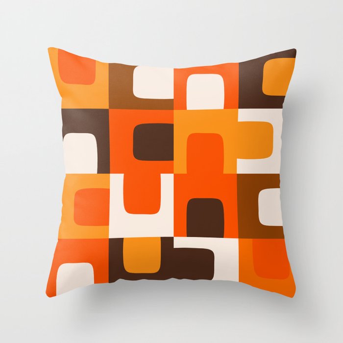 Mid Century Modern Concordance Retro Geometric Pattern in 70s Brown and Orange 2 Throw Pillow Gallery Image 1