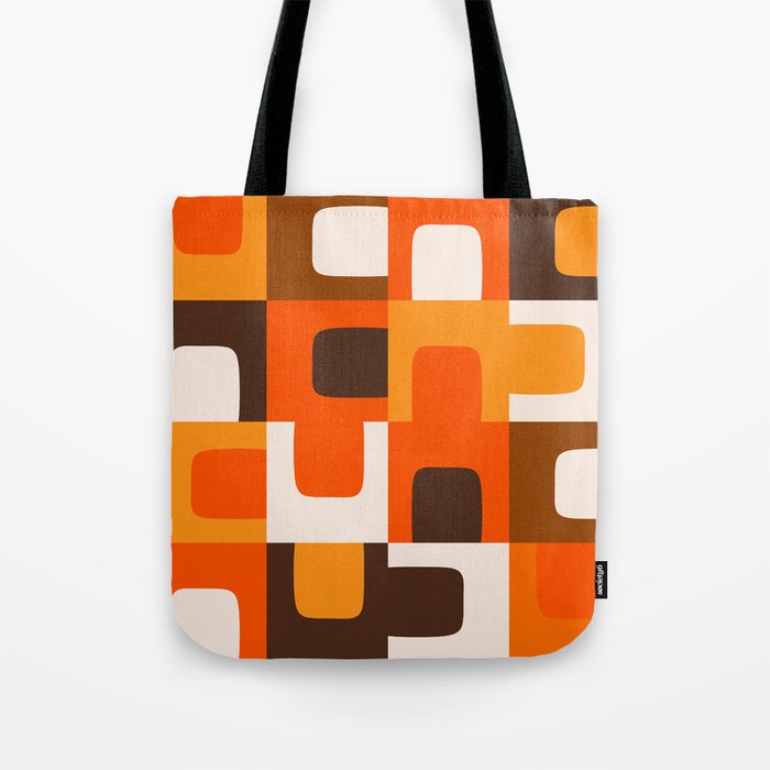 Mid Century Modern Concordance Retro Geometric Pattern in 70s Brown and Orange 2 Tote Bag Gallery Image 1