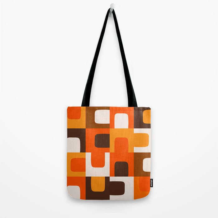 Mid Century Modern Concordance Retro Geometric Pattern in 70s Brown and Orange 2 Tote Bag Gallery Image 2