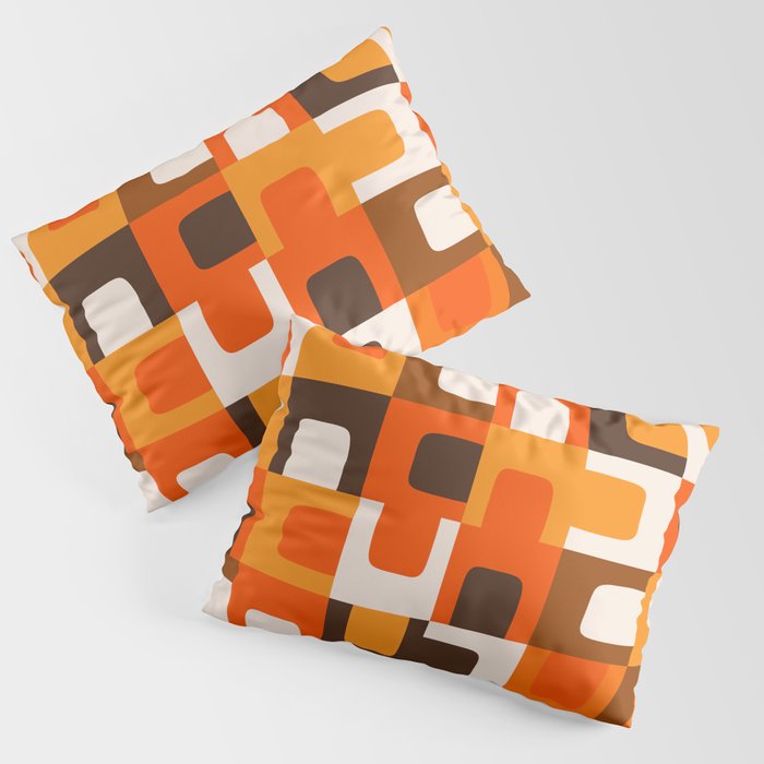 Mid Century Modern Concordance Retro Geometric Pattern in 70s Brown and Orange 2 Pillow Sham Gallery Image 3
