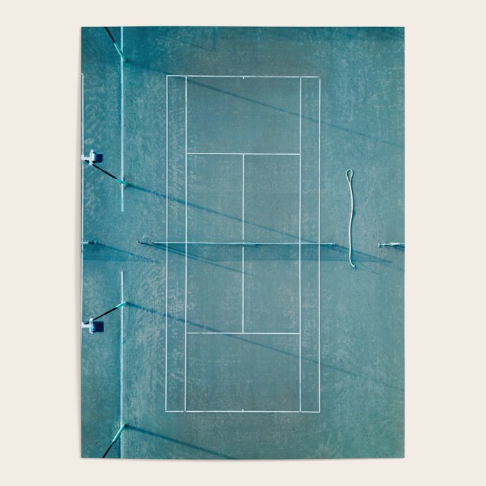 Blue tennis court at sunrise | Colorful drone aerial photography art | sports field print Poster Gallery Image 1