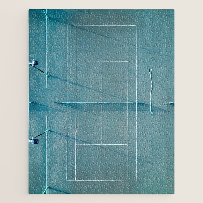 Blue tennis court at sunrise | Colorful drone aerial photography art | sports field print Jigsaw Puzzle Gallery Image 1