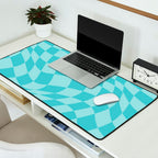 Warped Checkered Pattern in Aqua Blue, Wavy Checkerboard Desk Mat Gallery Image 2