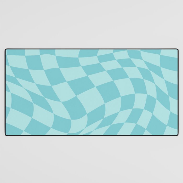 Warped Checkered Pattern in Aqua Blue, Wavy Checkerboard Desk Mat Gallery Image 3