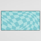 Warped Checkered Pattern in Aqua Blue, Wavy Checkerboard Desk Mat Gallery Image 3