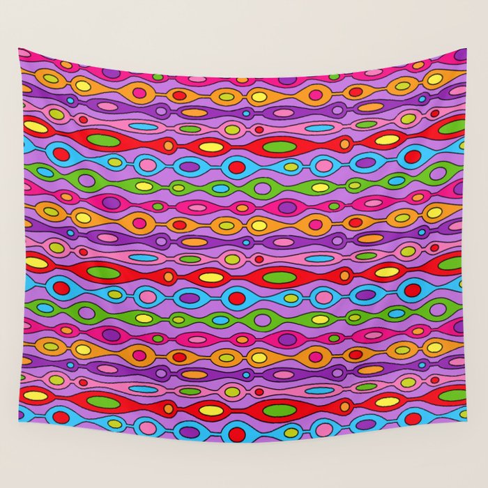 Mid Century Colorful Geometric Oval Pattern Wall Tapestry Gallery Image 4