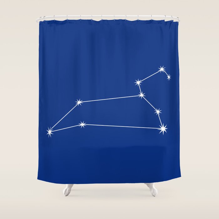 Leo Zodiac Star Constellation Line Art Dark Blue Shower Curtain Gallery Image 1