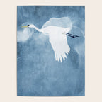 White Egret In Flight Illustration Wings Down Poster Gallery Image 4