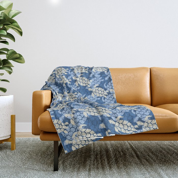 Honu Sea Turtle Hawaiian Tapa  Throw Blanket Gallery Image 1