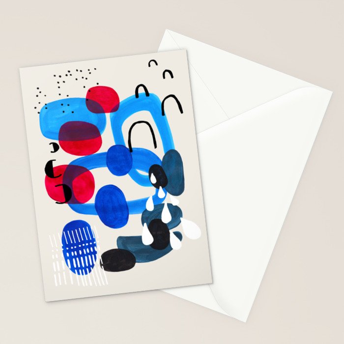 Mid Century Modern Abstract Colorful Art Patterns Ocean Blue Turquoise Grey Stationery Card Gallery Image 2