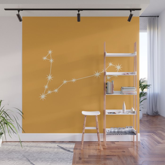 Pisces Zodiac Star Constellation Line Art Peach Orange Wall Mural Gallery Image 1