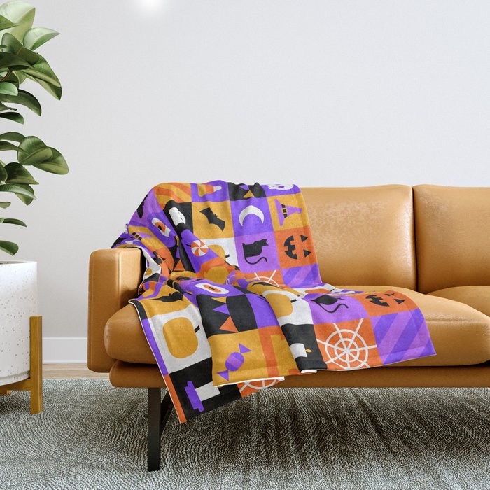 Geometric halloween mosaic pattern Throw Blanket Gallery Image 1