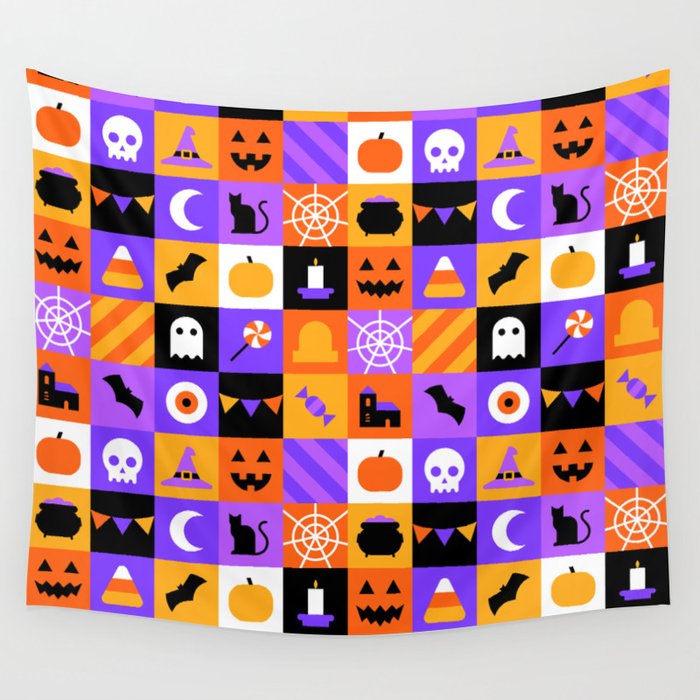 Geometric halloween mosaic pattern Wall Tapestry Gallery Image 4