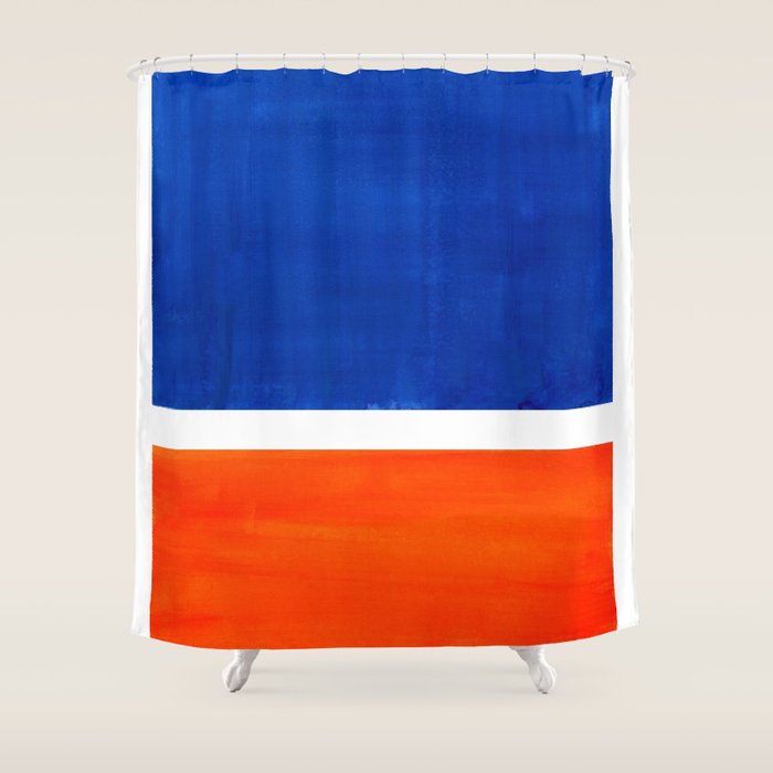 Colorful Bright Minimalist Rothko Orange And Blue Midcentury Modern Art Vintage Pop Art Shower Curtain Gallery Image 1