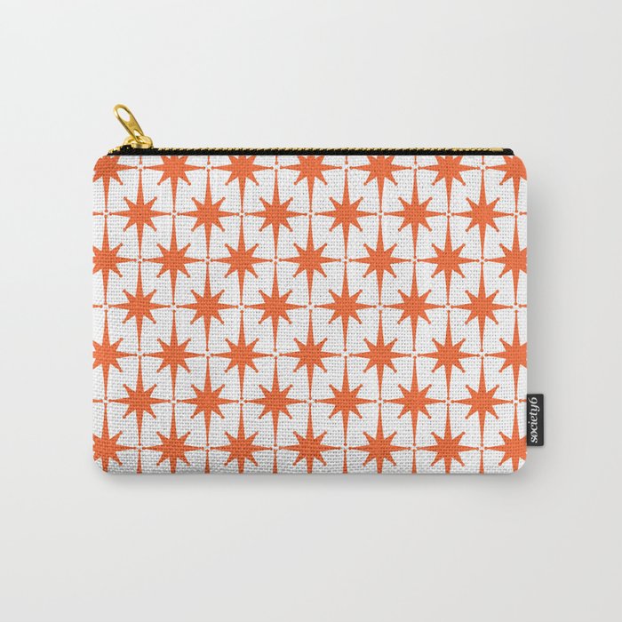 Midcentury Modern Atomic Starburst Pattern Orange and White Carry All Pouch Gallery Image 1