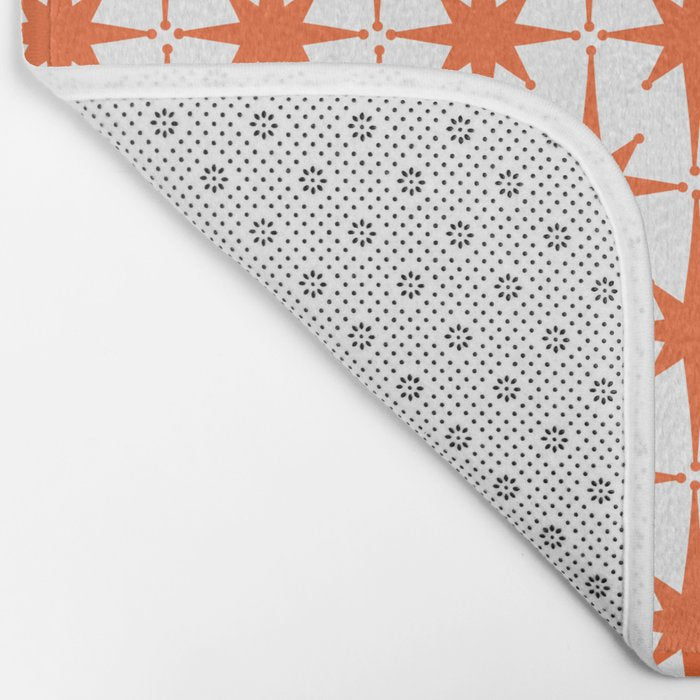 Midcentury Modern Atomic Starburst Pattern Orange and White Bath Mat Gallery Image 2