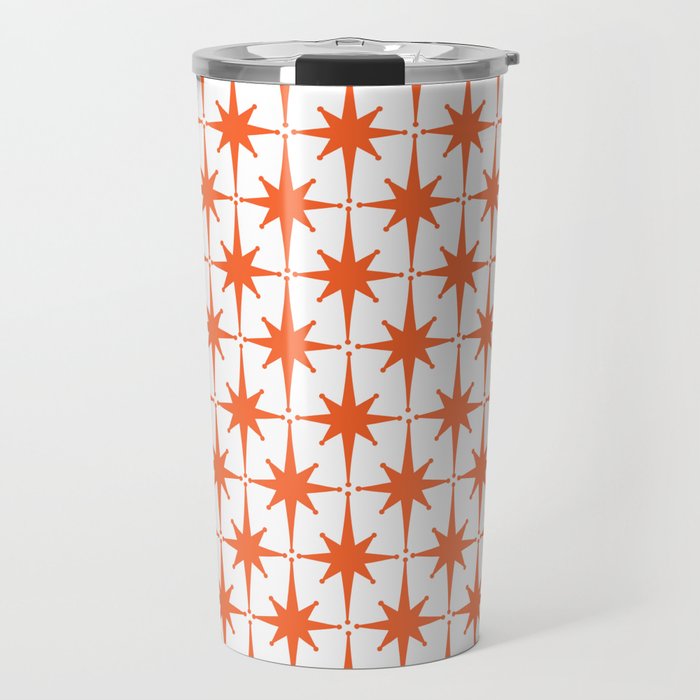 Midcentury Modern Atomic Starburst Pattern Orange and White Travel Mug Gallery Image 1
