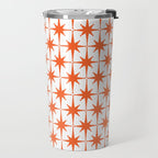 Midcentury Modern Atomic Starburst Pattern Orange and White Travel Mug Gallery Image 2