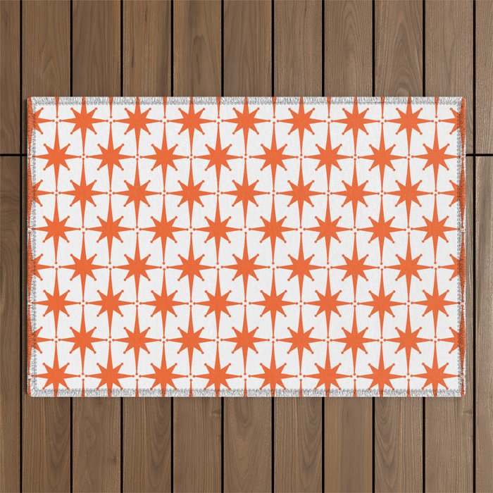 Midcentury Modern Atomic Starburst Pattern Orange and White Outdoor Rug Gallery Image 1