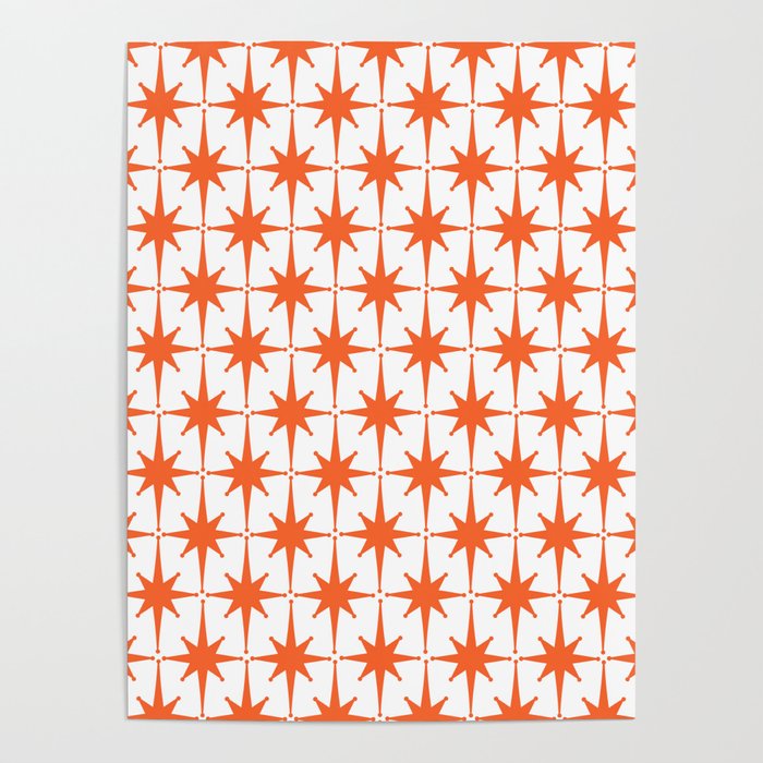 Midcentury Modern Atomic Starburst Pattern Orange and White Poster Gallery Image 1