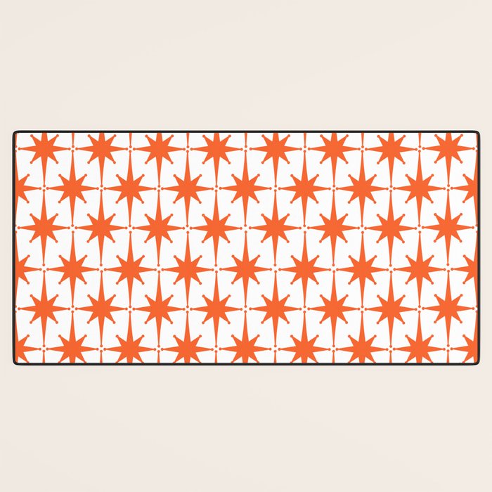Midcentury Modern Atomic Starburst Pattern Orange and White Desk Mat Gallery Image 3