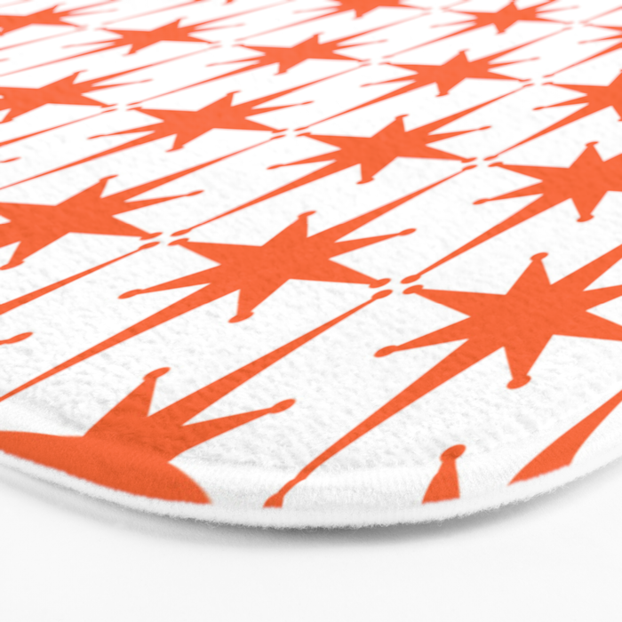 Midcentury Modern Atomic Starburst Pattern Orange and White Bath Mat Gallery Image 3