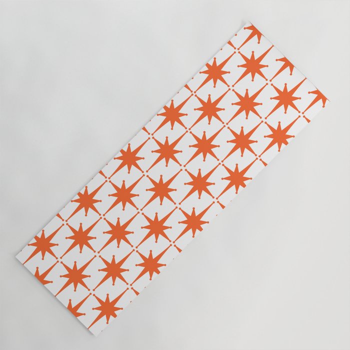 Midcentury Modern Atomic Starburst Pattern Orange and White Yoga Mat Gallery Image 1